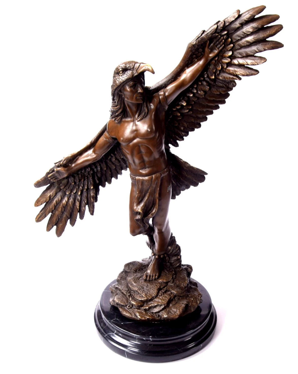 Eagle Warrior – Bronze Sculpture of a Native American Shaman on Round Marble Base