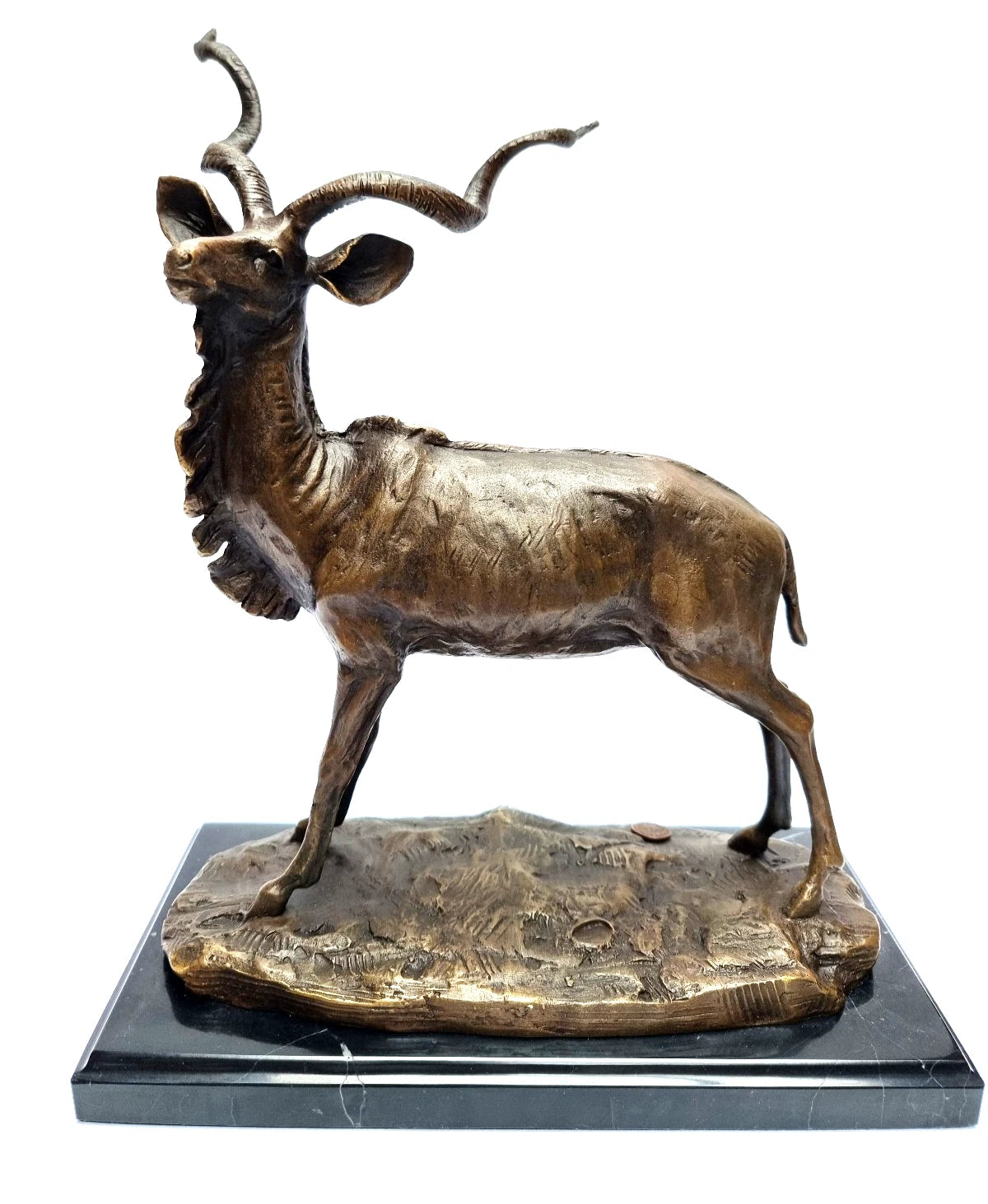Greater Kudu Antelope – Bronze Sculpture of African Antelope on Marble Base