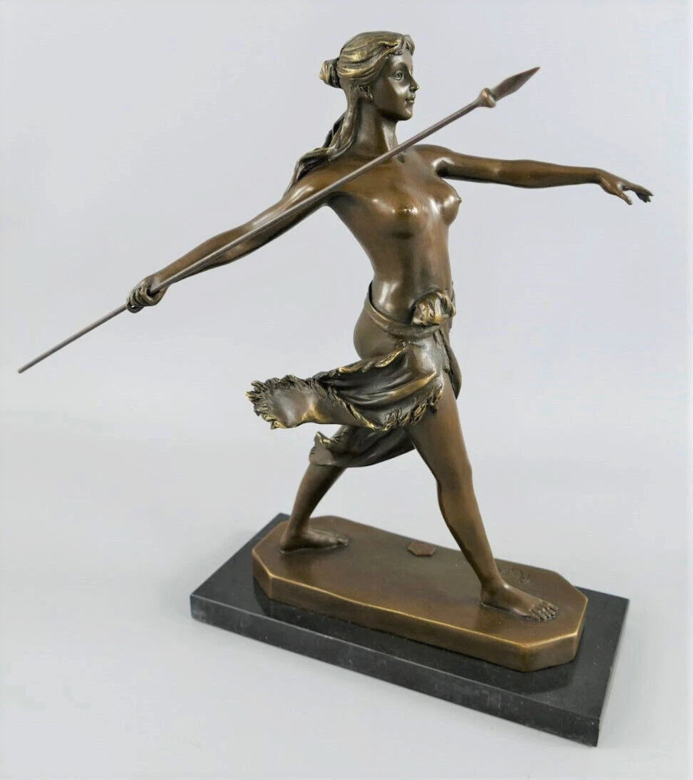 Diana the Huntress with Spear – Bronze Sculpture on Marble Base