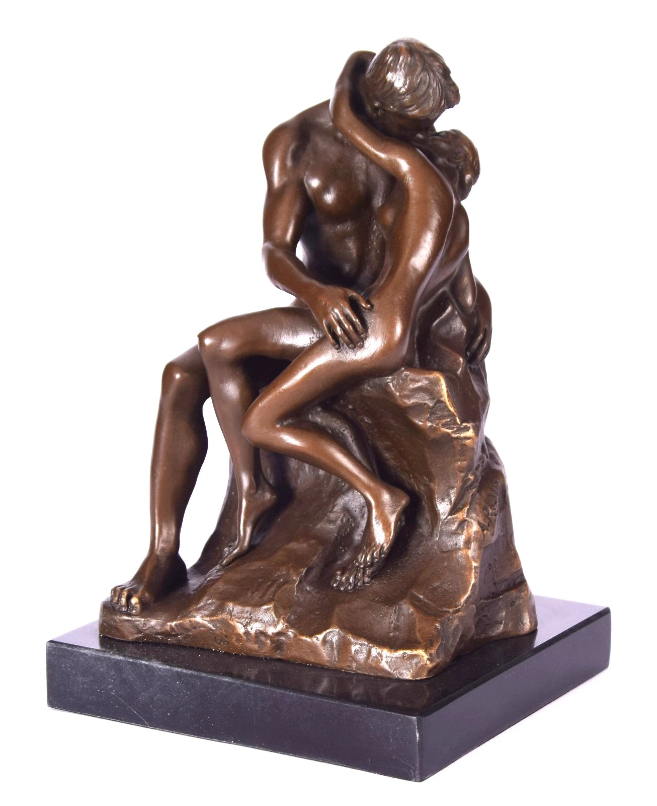 The Kiss – Bronze Sculpture of Lovers on Marble Base