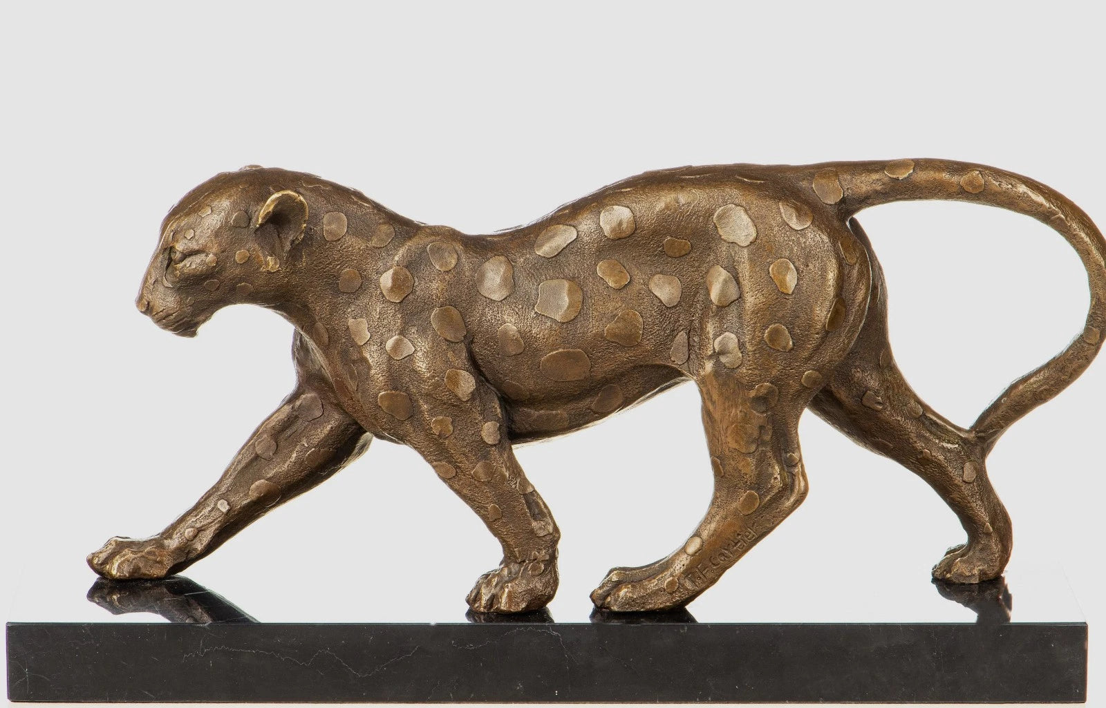 Stalking Leopard – Bronze Sculpture in Art Deco Style on Marble Base