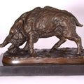 Wild Boar Foraging – Bronze Sculpture on Marble Base