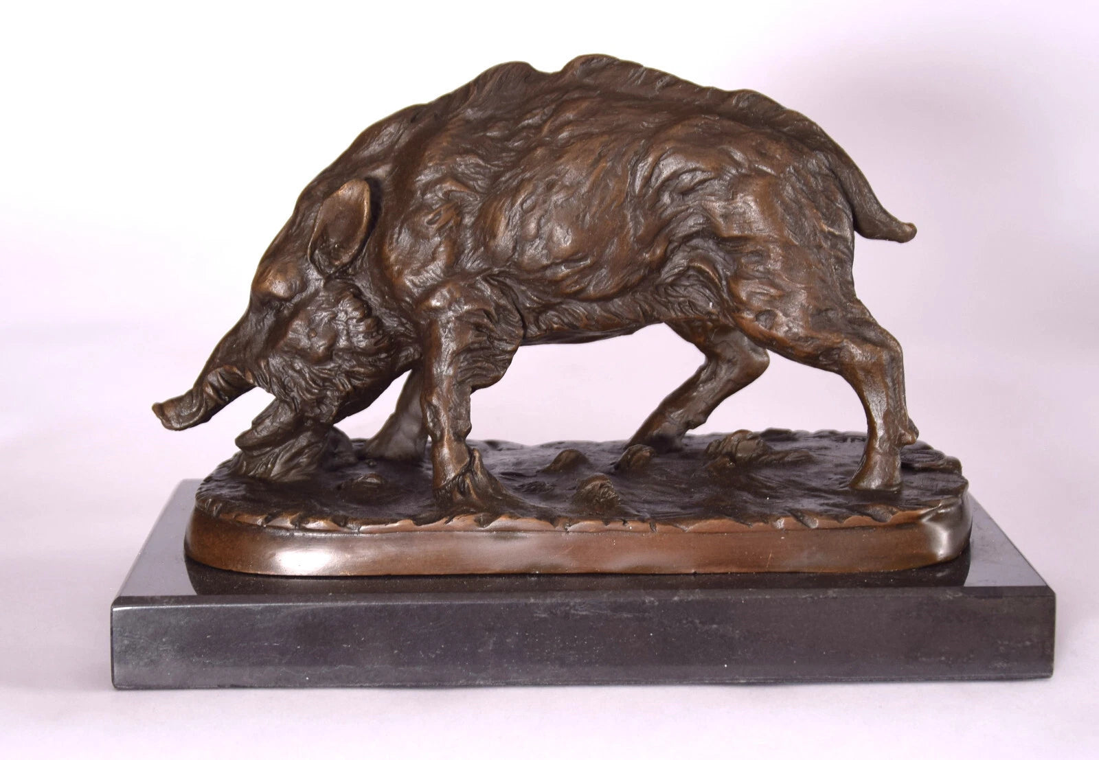 Wild Boar Foraging – Bronze Sculpture on Marble Base