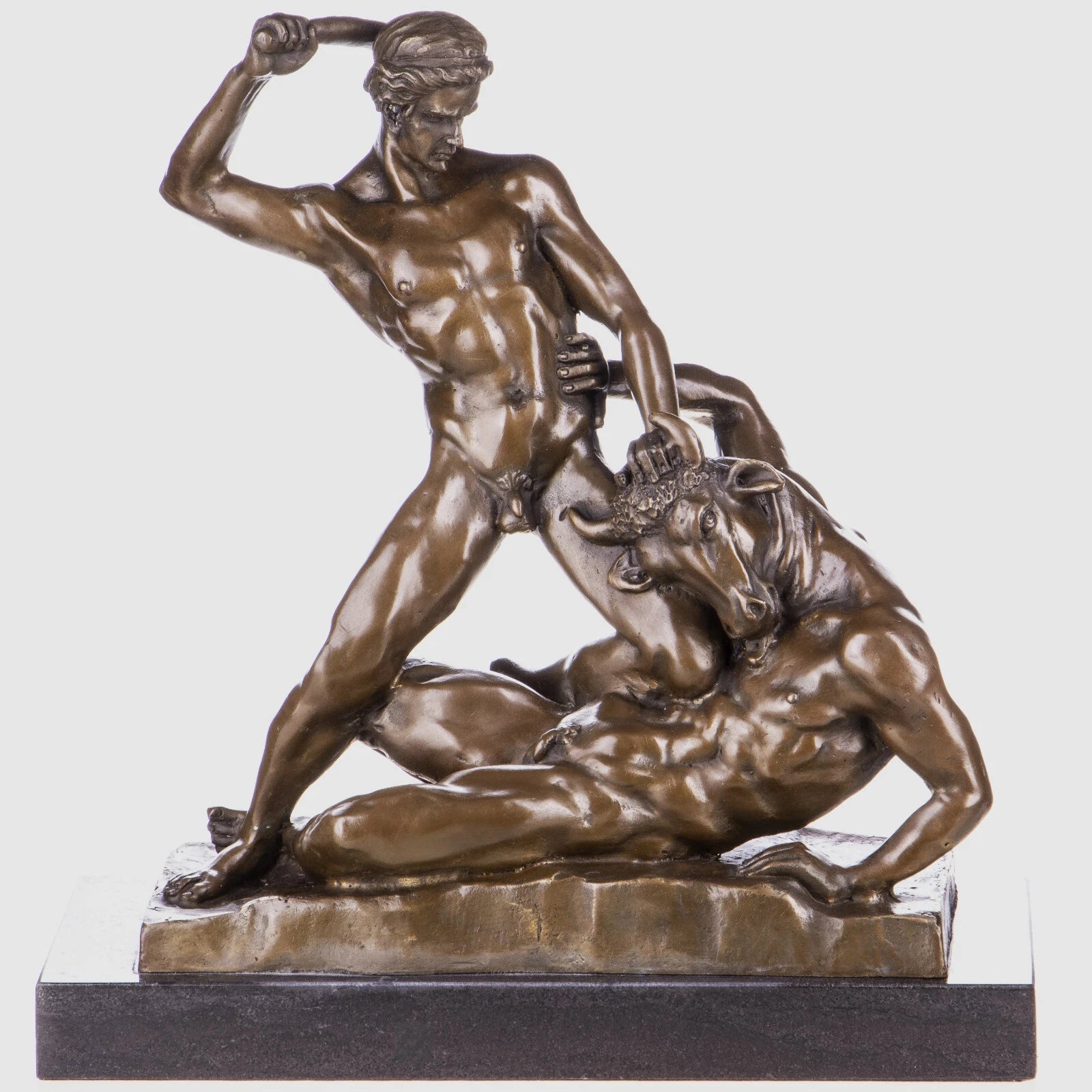 Theseus Slaying the Minotaur – Bronze Sculpture on Marble Base