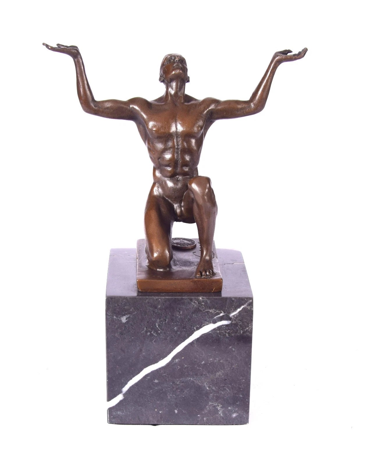 Ascension – Bronze Sculpture of a Male Figure on Marble Column