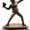 Flower Thrower – Banksy-Style Bronze Sculpture on Marble Base