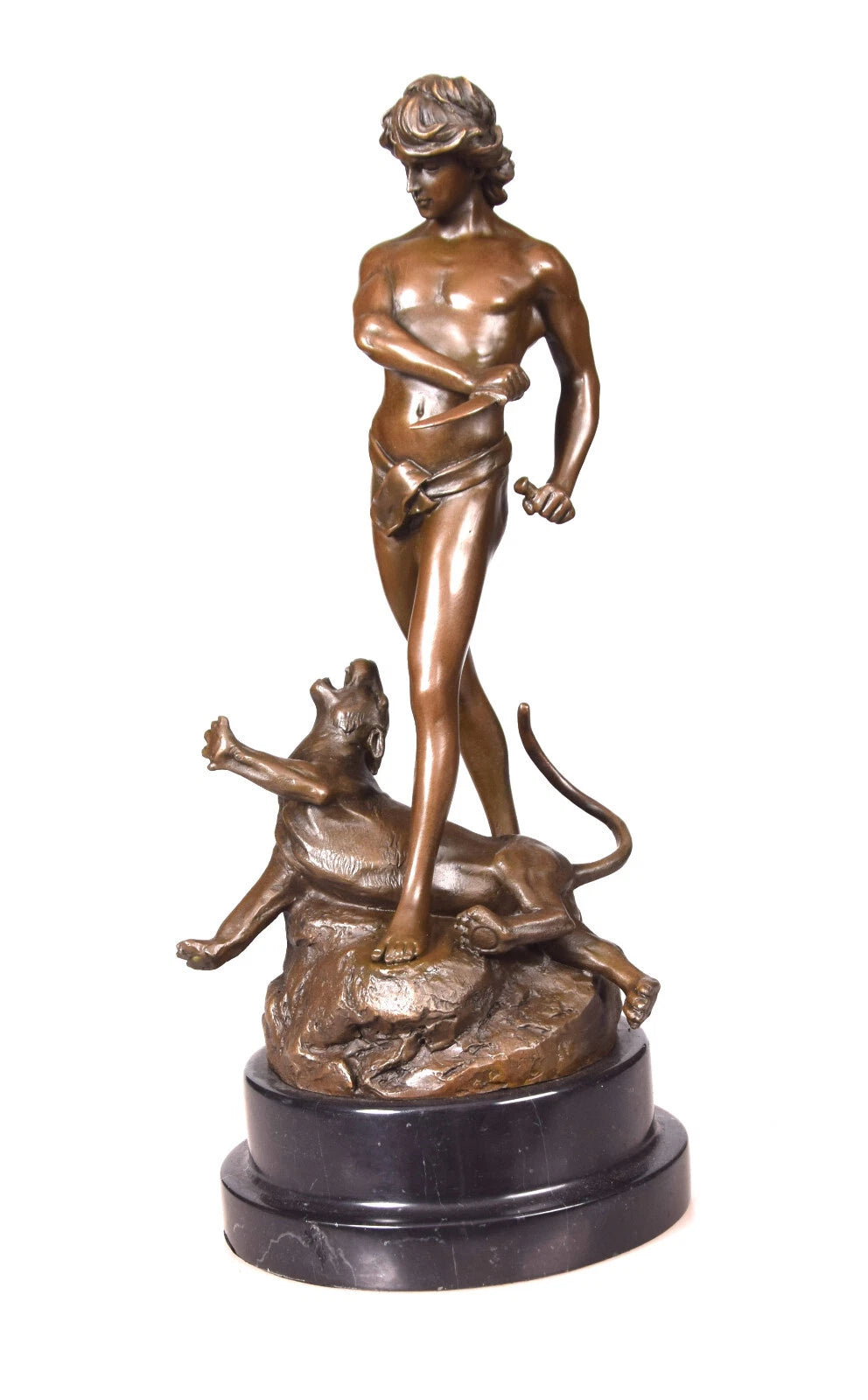 Young Lion Tamer – Bronze Sculpture on Marble Base