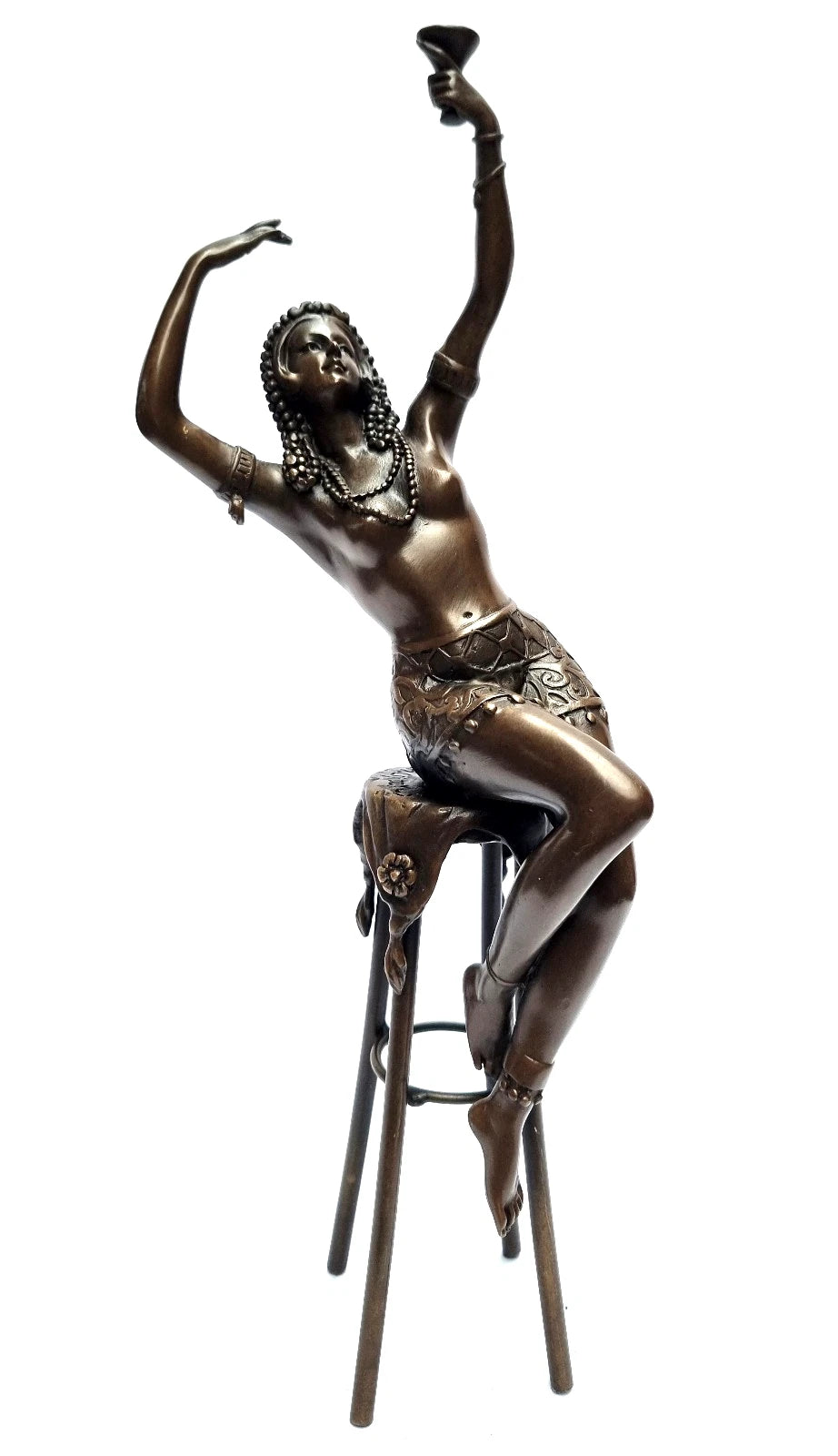 Dancer with Goblet on Bar Stool – Bronze Sculpture in Art Deco Style