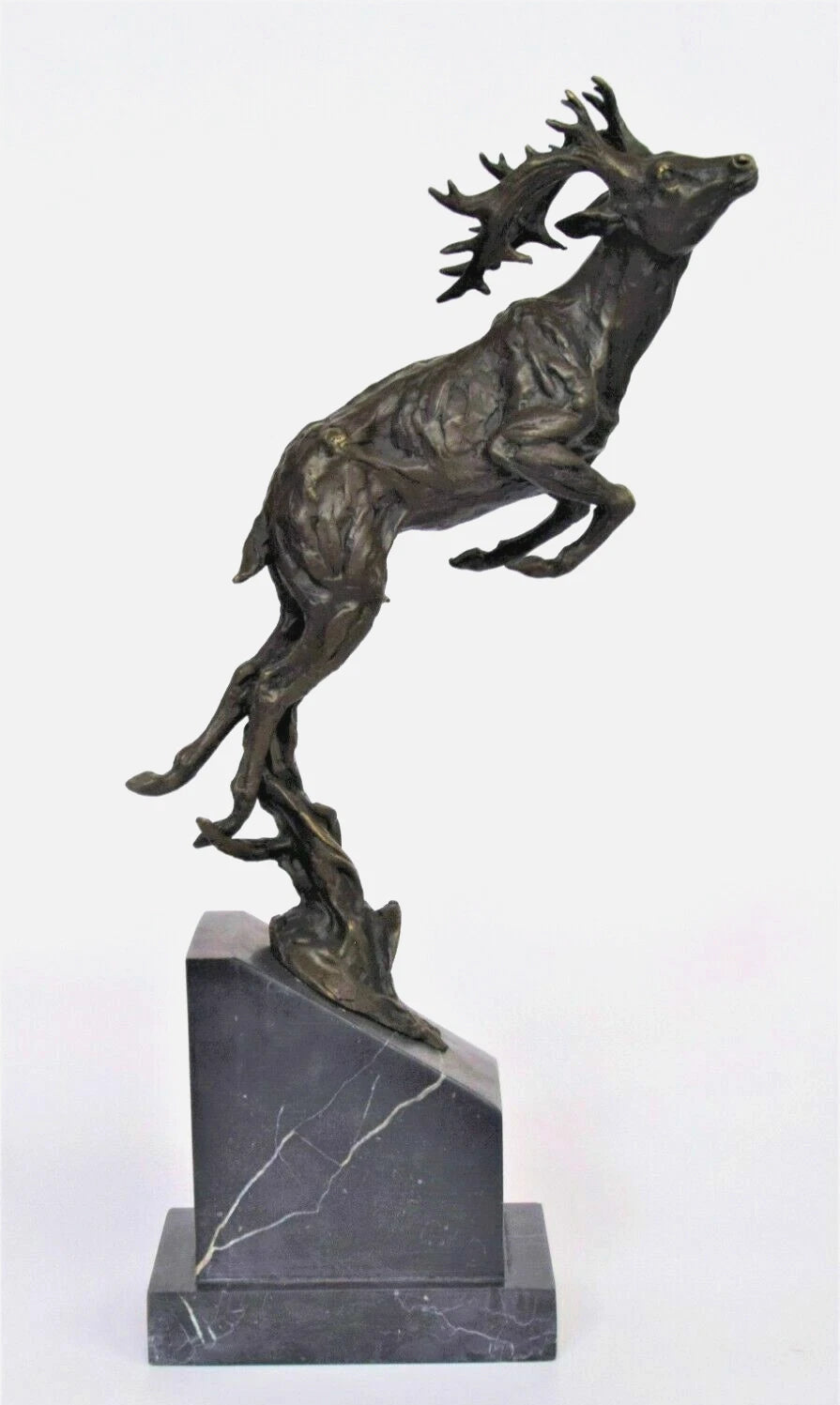 Leaping Stag – Bronze Sculpture on Marble Base