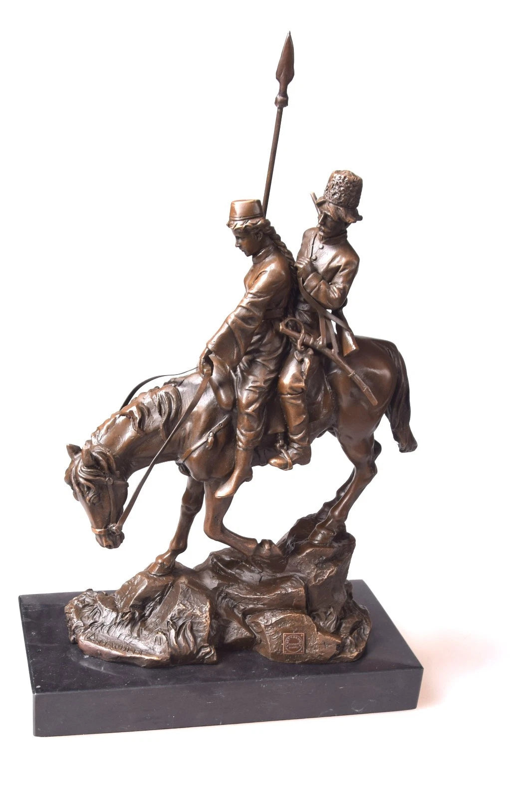 Cossack and Cossack Maiden on Horseback – Bronze Sculpture on Marble Base