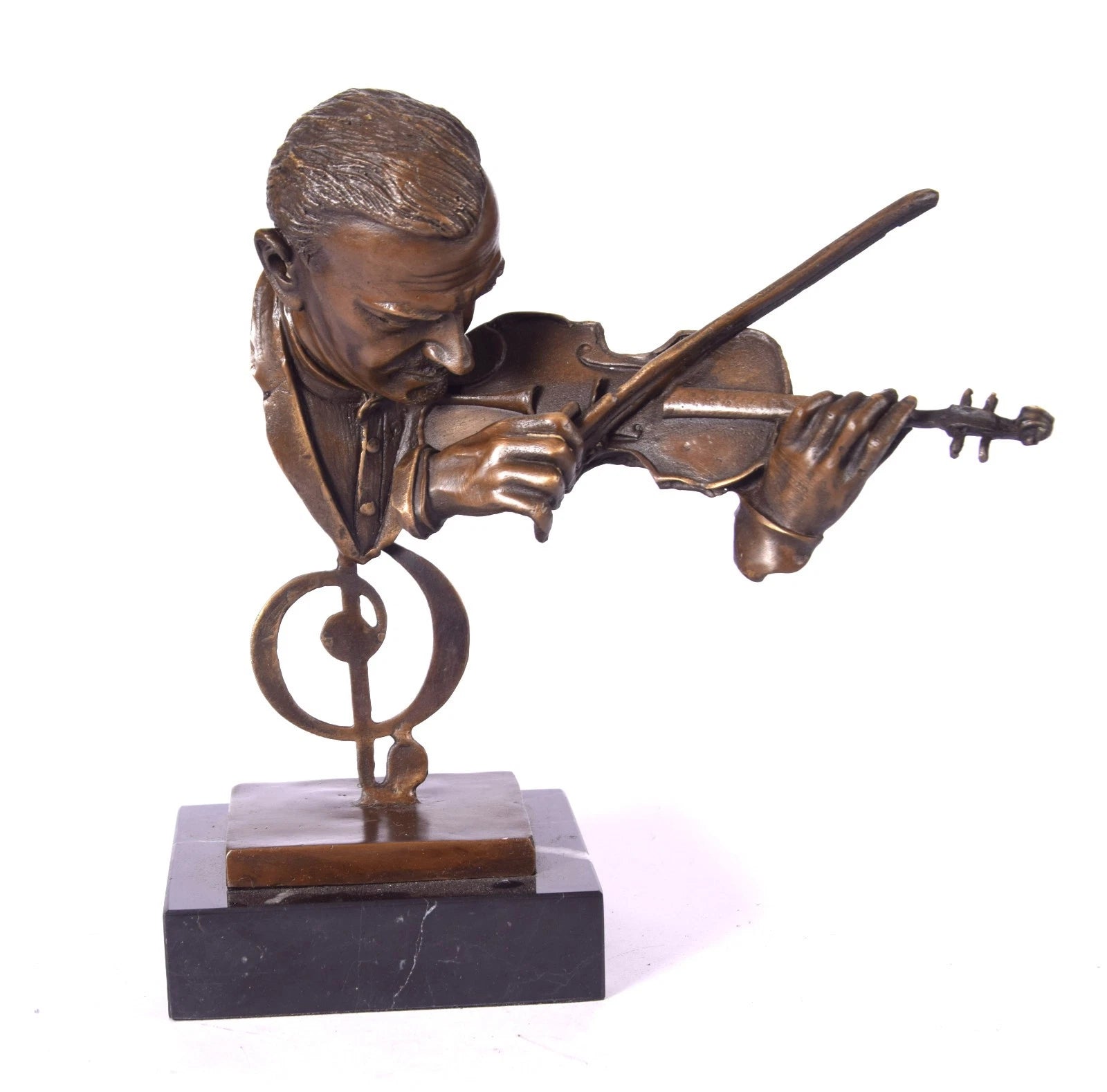 Virtuoso on a Treble Clef – Bronze Sculpture on Marble Base