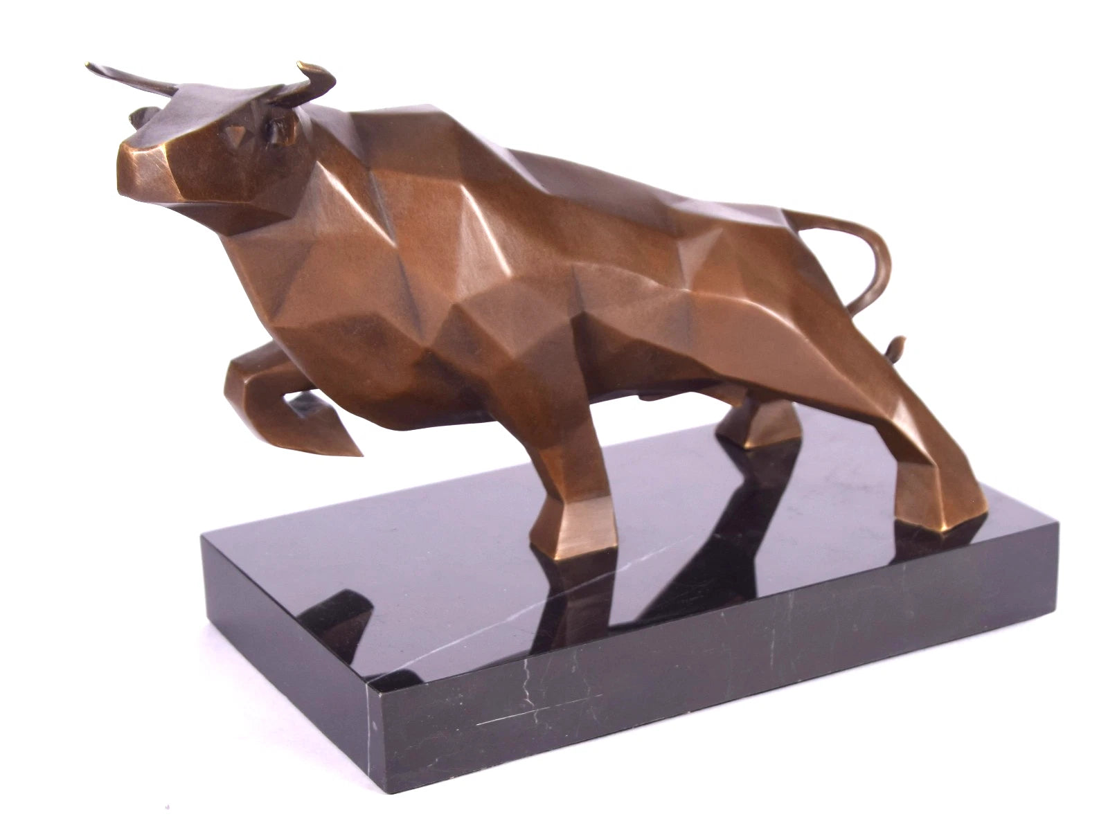 Geometric Bull – Modern Bronze Sculpture on Marble Base