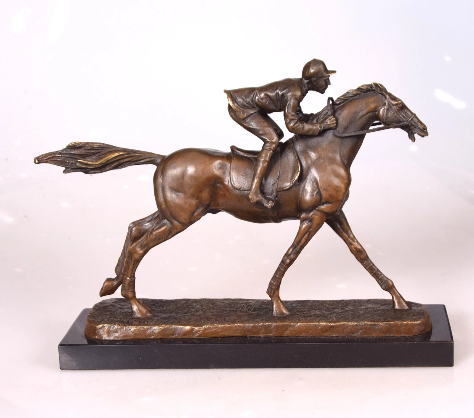 Jockey on a Race Horse – Bronze Sculpture on Marble Base
