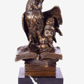 Owl of Wisdom with Owlets on Books – Bronze Sculpture on Marble Base
