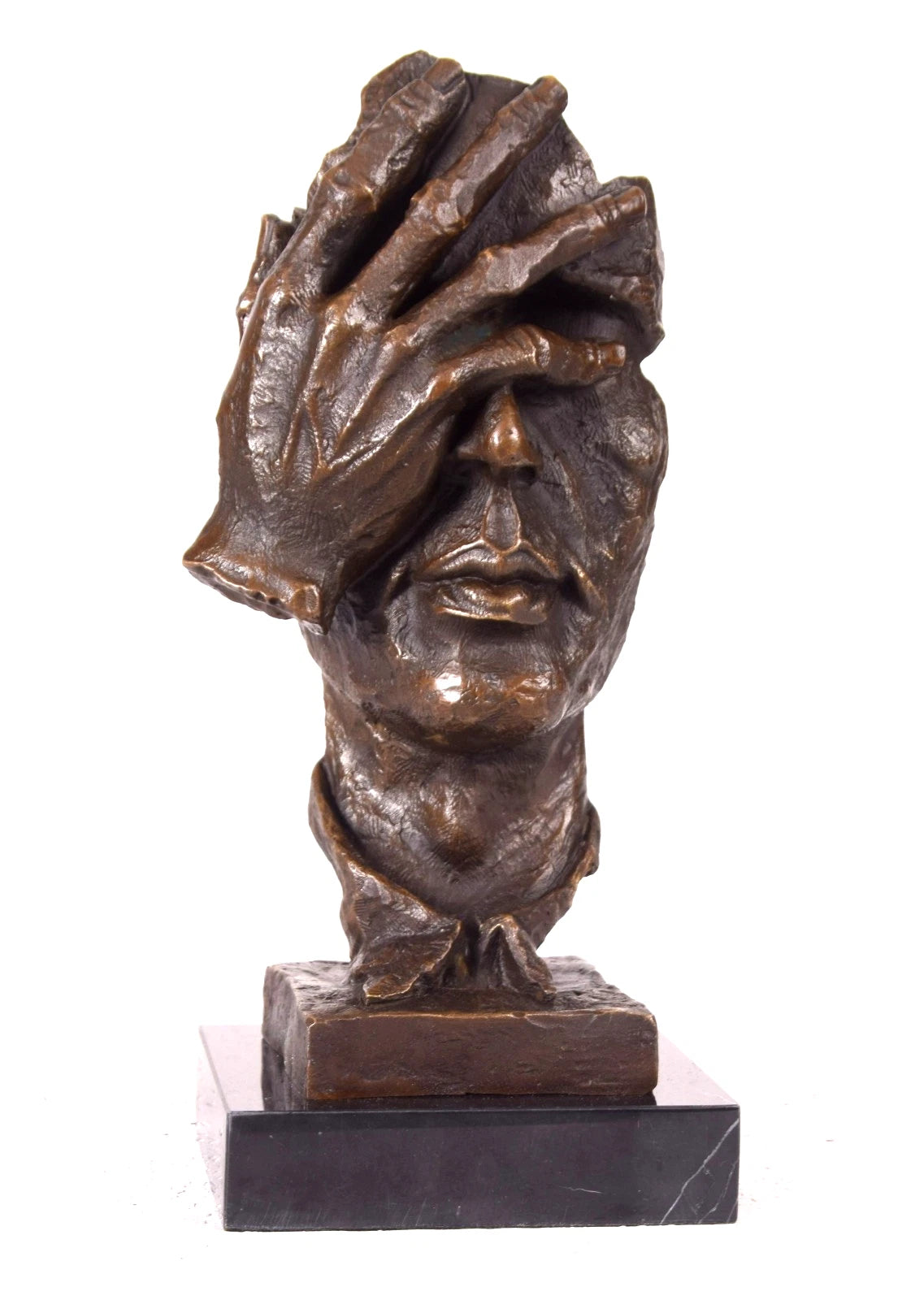 I Don't Want to See – Surrealist Bronze Sculpture on Marble Base
