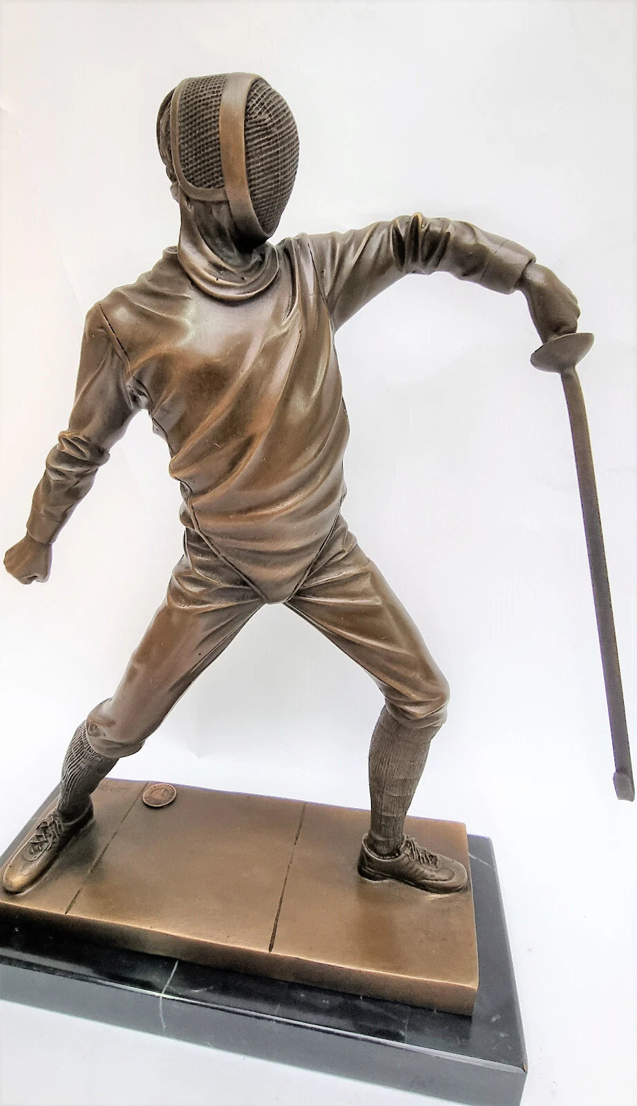 The Fencer in Combat Stance – Bronze Sculpture on Marble Base