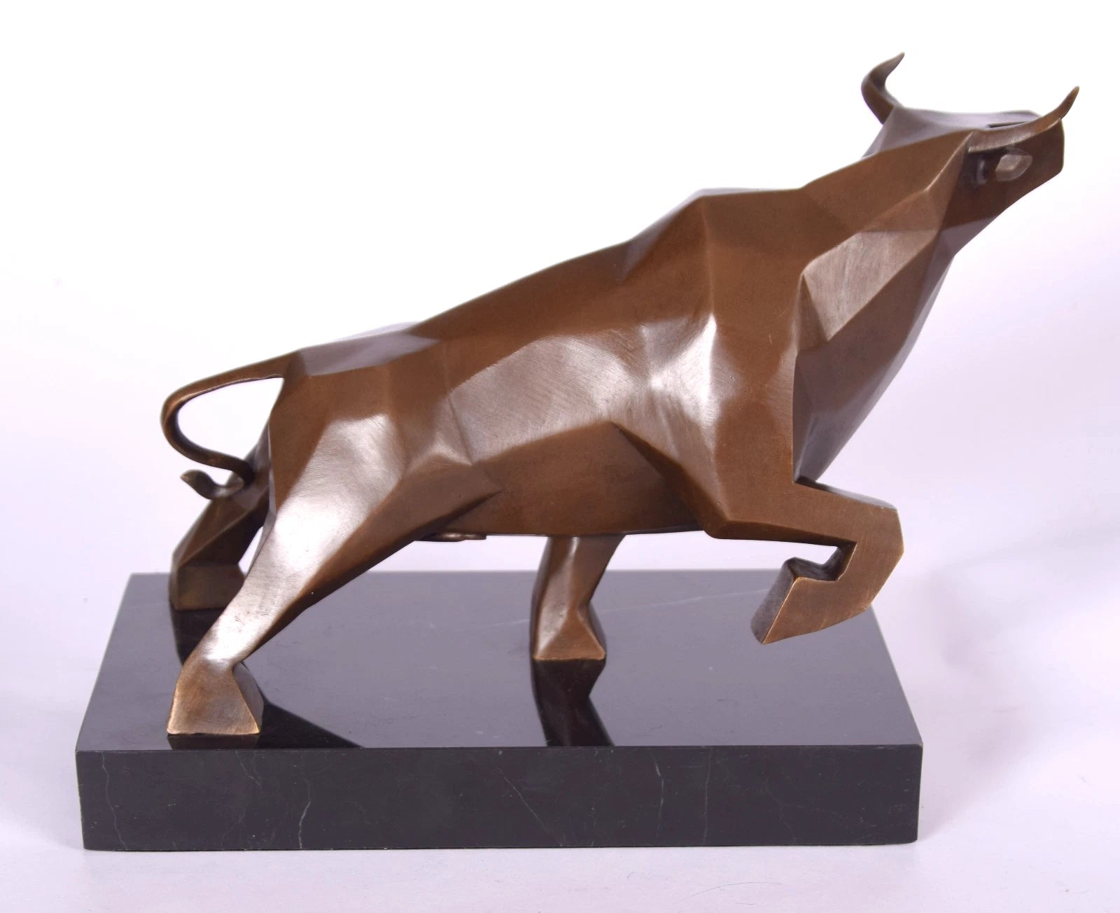 Geometric Bull – Modern Bronze Sculpture on Marble Base
