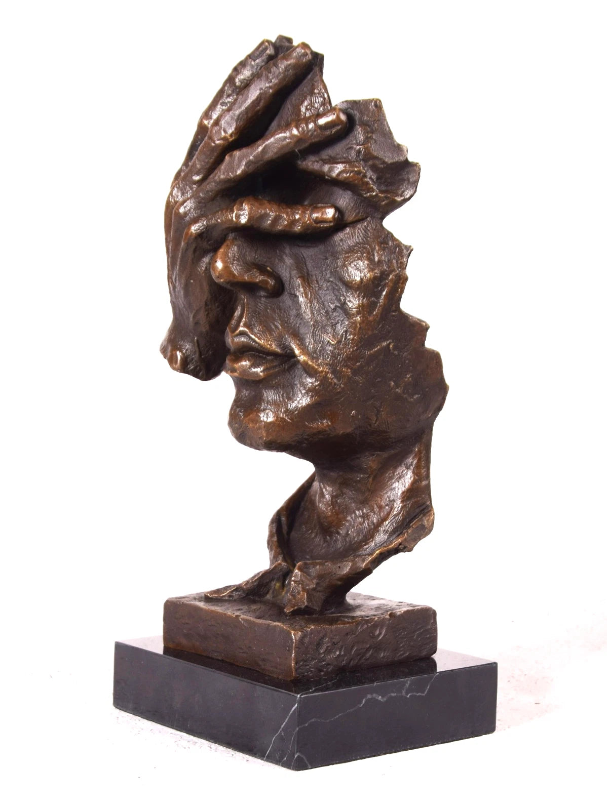 I Don't Want to See – Surrealist Bronze Sculpture on Marble Base