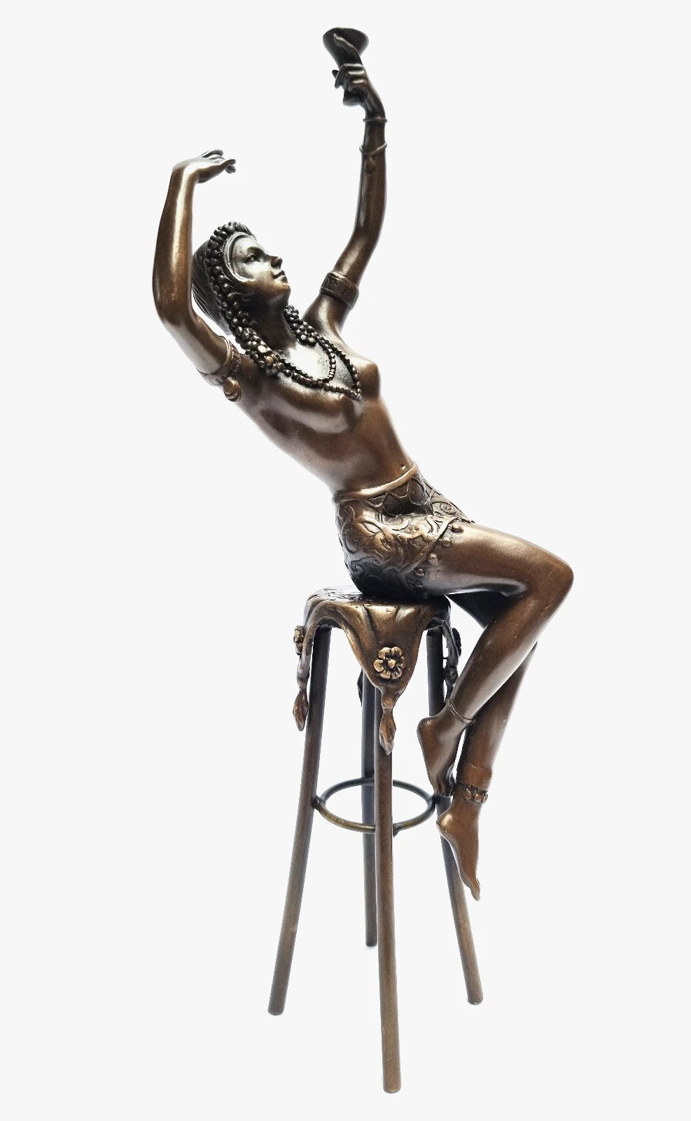 Dancer with Goblet on Bar Stool – Bronze Sculpture in Art Deco Style