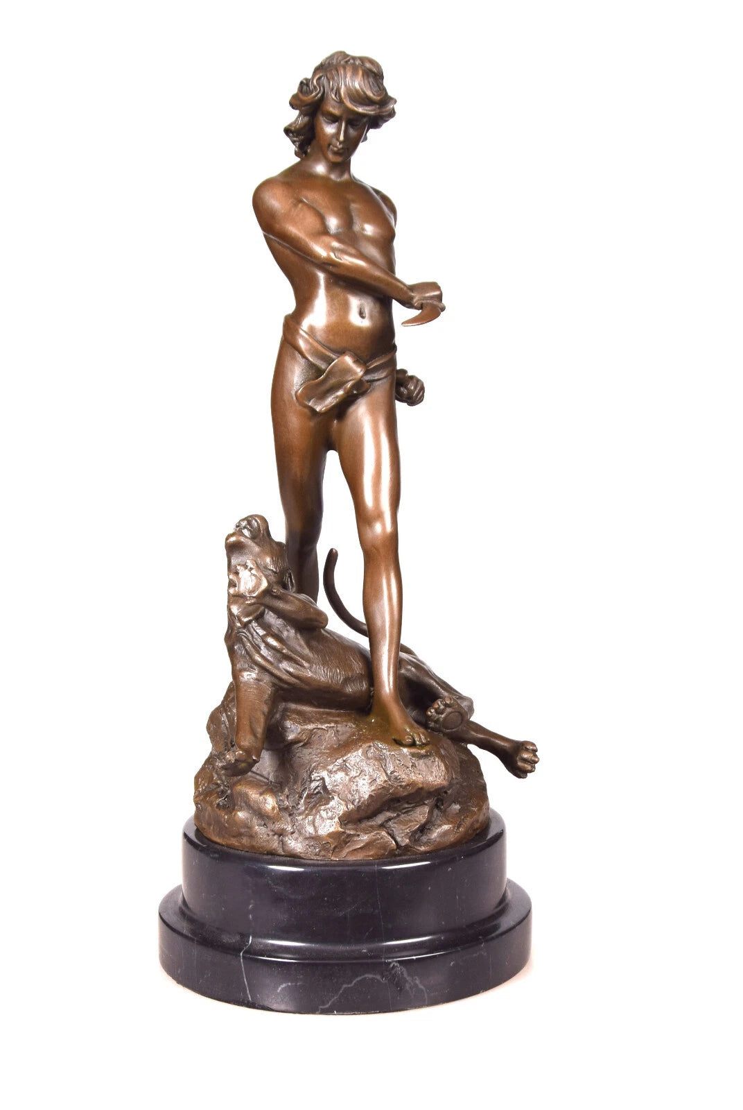 Young Lion Tamer – Bronze Sculpture on Marble Base