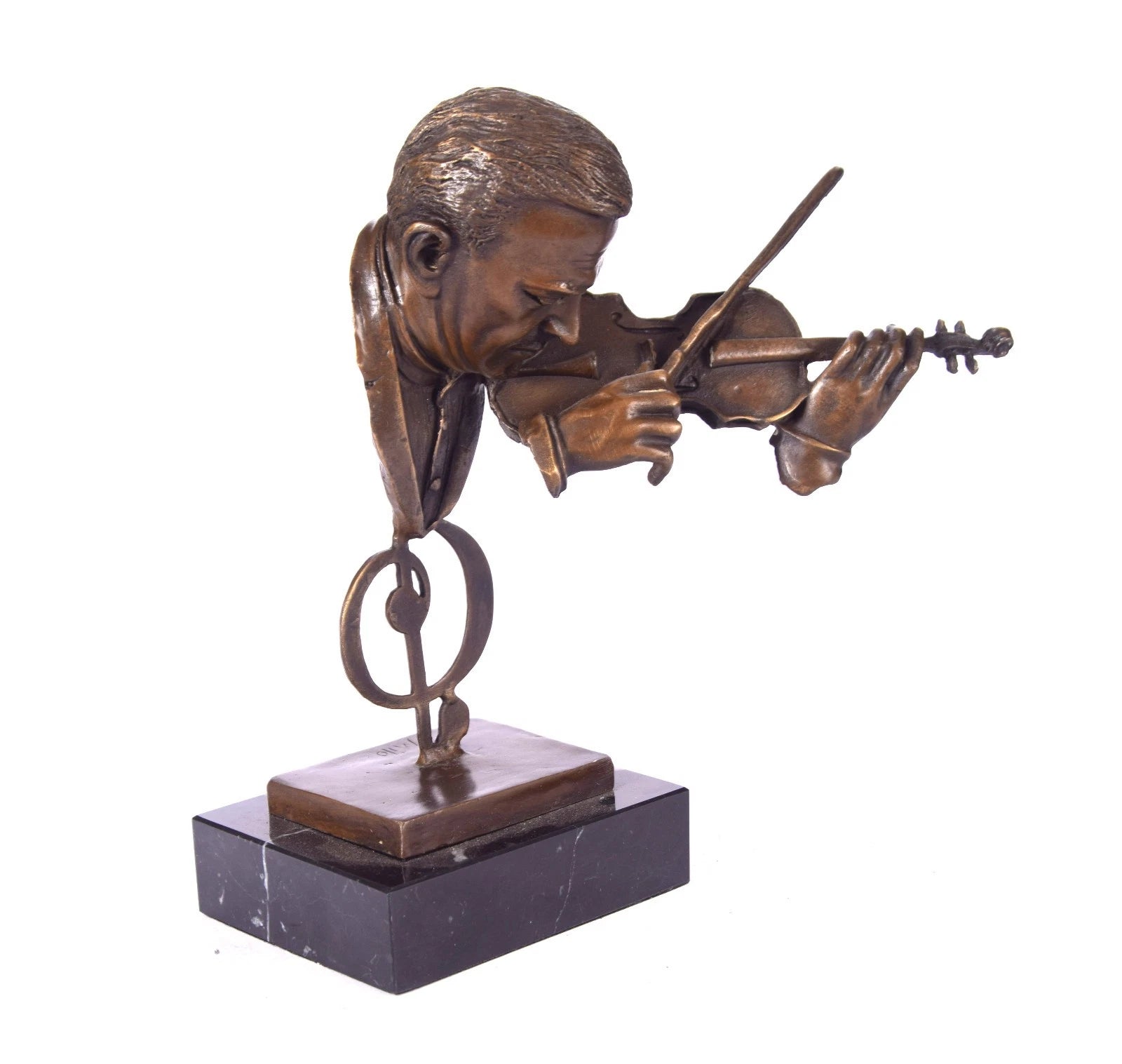 Virtuoso on a Treble Clef – Bronze Sculpture on Marble Base