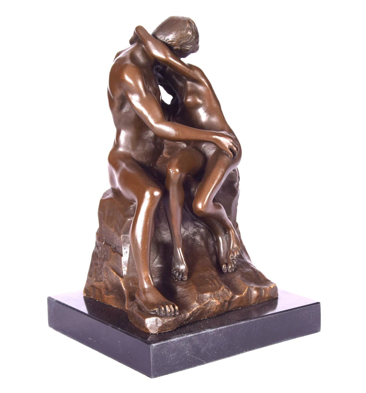 The Kiss – Bronze Sculpture of Lovers on Marble Base