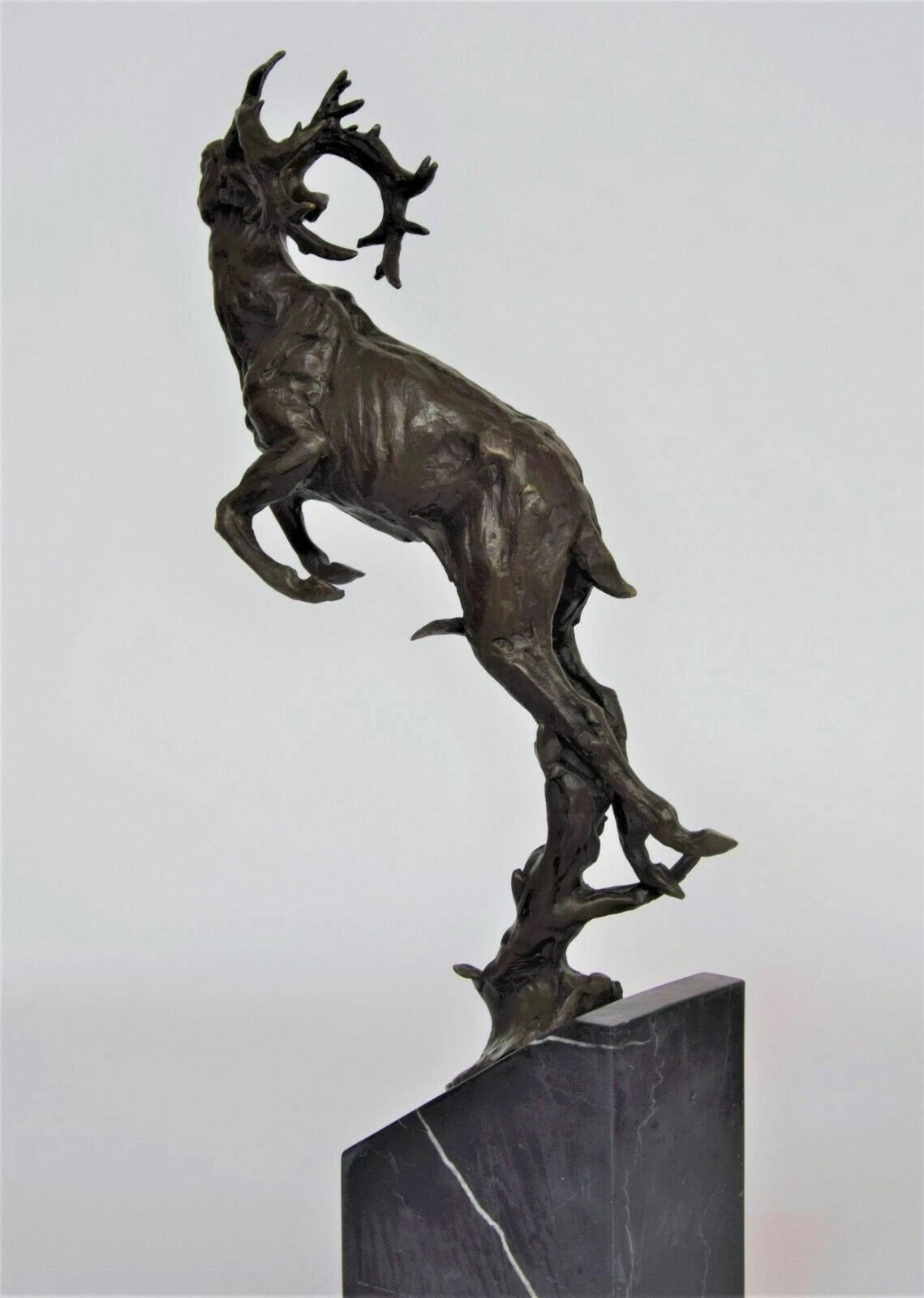 Leaping Stag – Bronze Sculpture on Marble Base