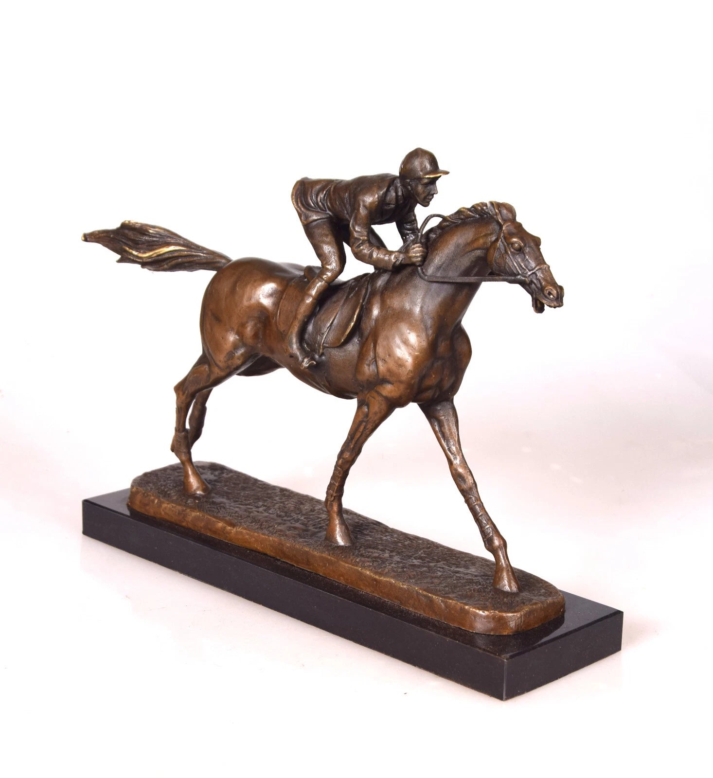 Jockey on a Race Horse – Bronze Sculpture on Marble Base