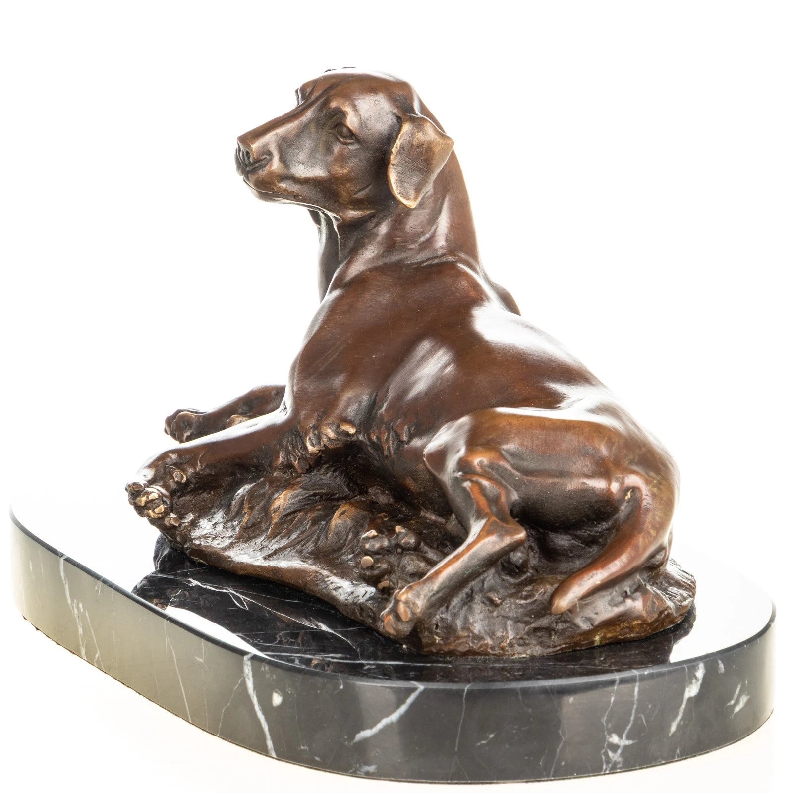 Resting Hunting Dog – Bronze Sculpture on Oval Marble Base