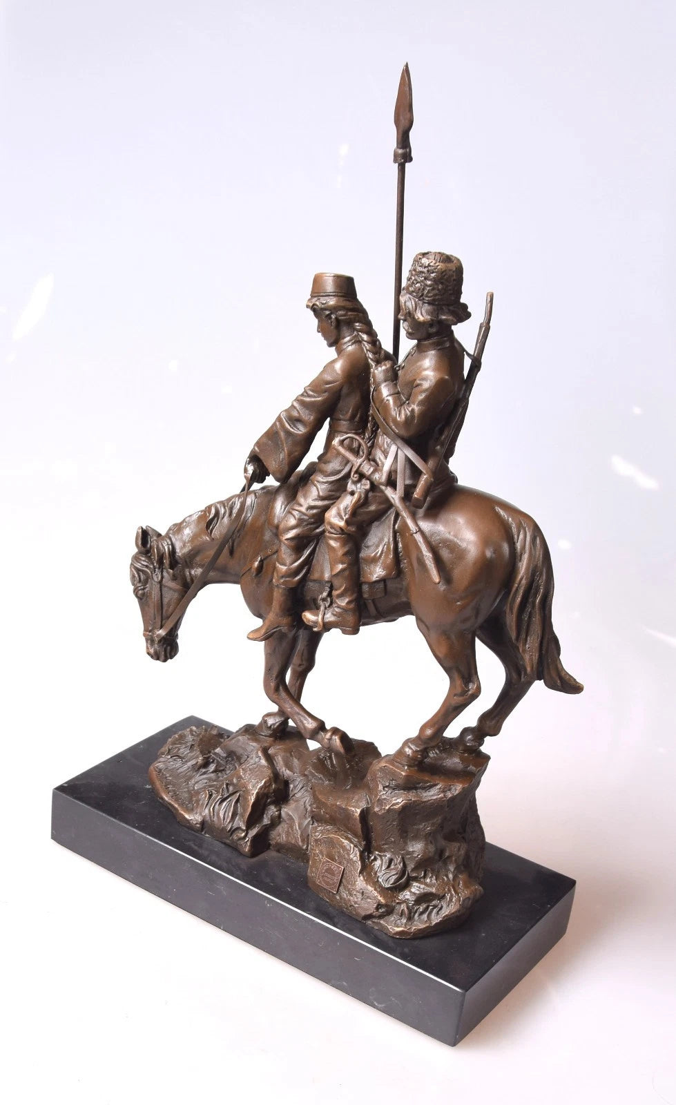 Cossack and Cossack Maiden on Horseback – Bronze Sculpture on Marble Base