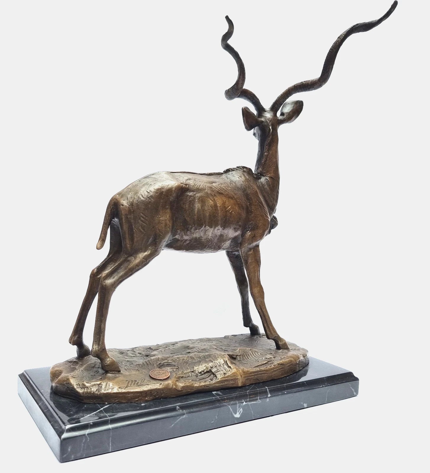 Greater Kudu Antelope – Bronze Sculpture of African Antelope on Marble Base